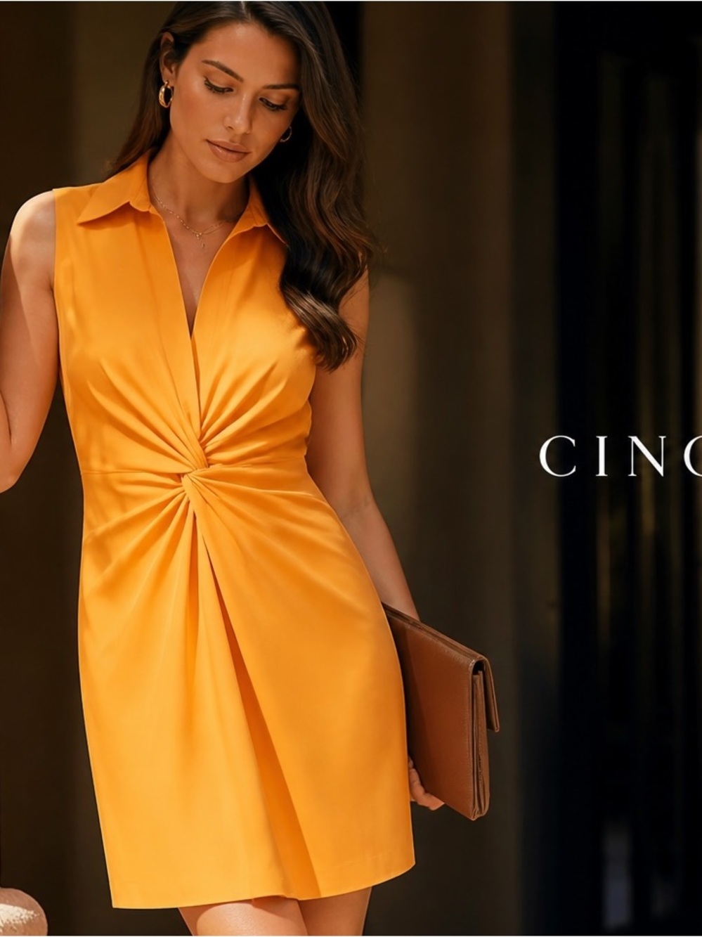 Cinq a Sept McKenna Twist Front Mini Dress Size 4 In Clementine Orange